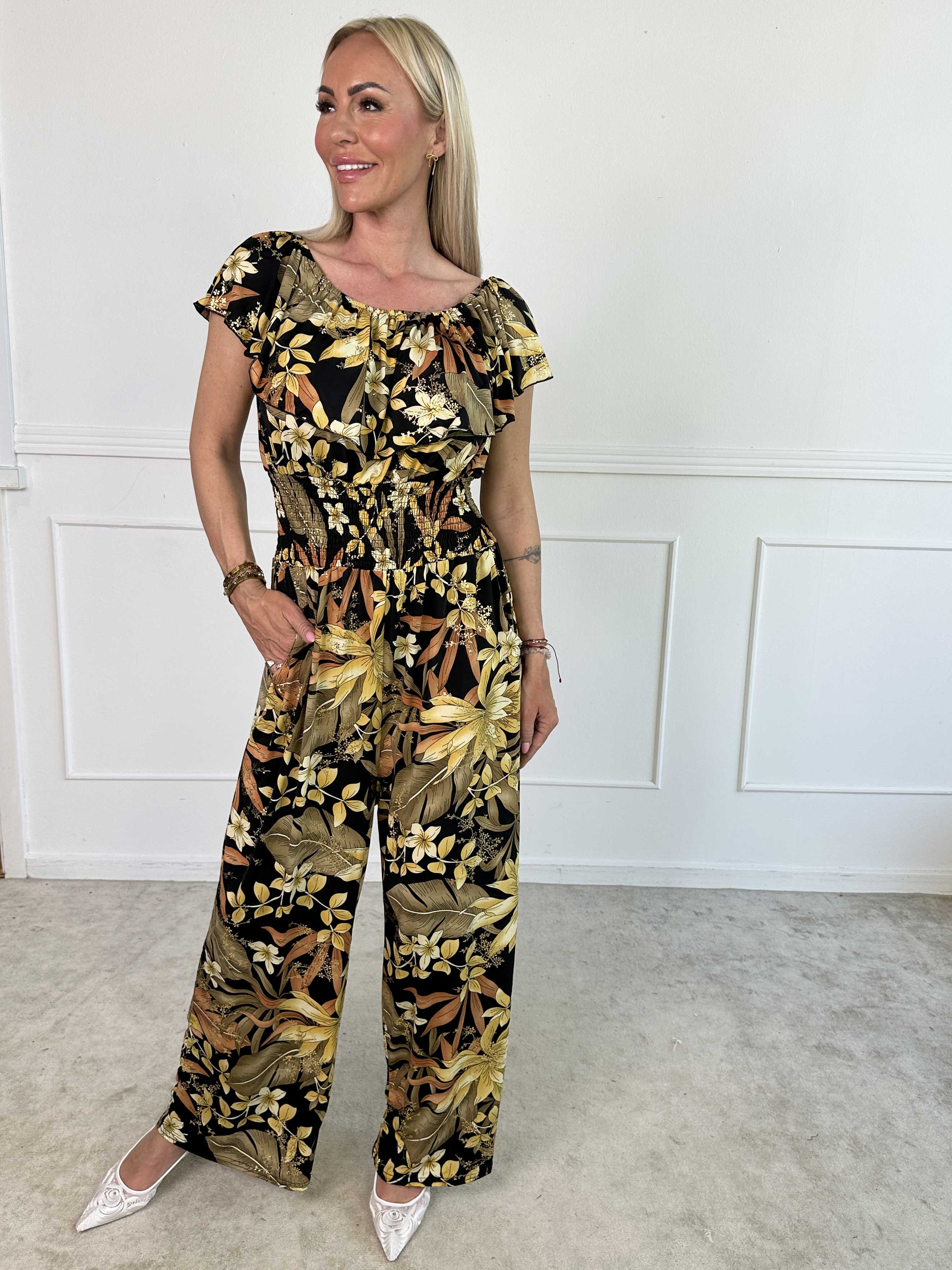 Pams Frill Jumpsuit - Elastisk buksedragt med smock og flæse